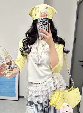 甜美可爱小仓鼠方巾黄色蓝色头巾发饰新款少女心星星