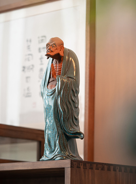 辉道陶瓷达摩站像摆件紫砂客厅中式禅意人物雕塑办公家居佛像摆设