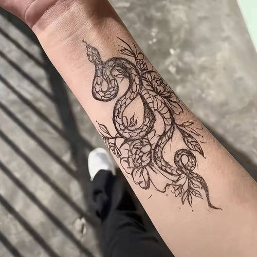 网红同款手臂蛇缠花纹身贴果汁草本蝴蝶蛇手指锁骨纹身防水持久潮 - 图1