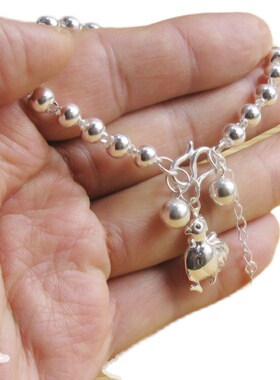 小鸡素银手链999纯银女足银手链十二生肖手链子12属相白银首饰品