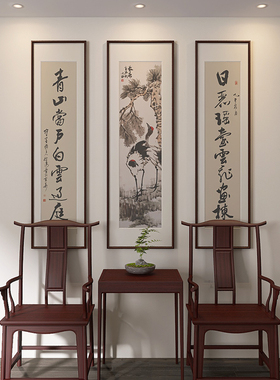 名家手绘松鹤国画对联三联挂画