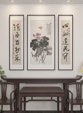 十兰荷花中堂国画手绘实木收藏证