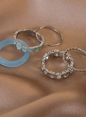 2024年新款彩色串珠戒指套装女小众设计时尚个性食指戒ins潮指环