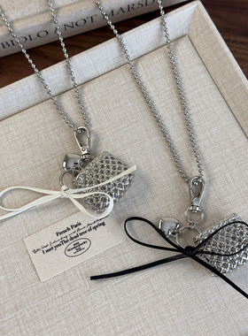 趣味个性小众配饰银色镂空包包皮革蝴蝶结链条长项链百搭毛衣链女