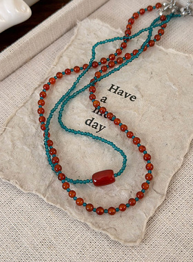 迷尚优品有机玻璃红玛瑙圆珠链女