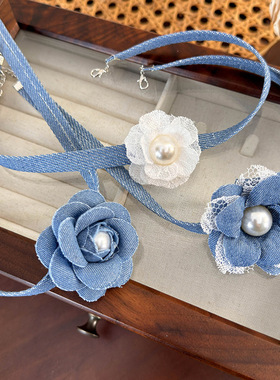 迷尚优品布艺牛仔布锁骨链女