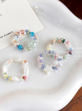 夏日多巴胺配色串珠弹力绳戒指