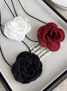 欧美跨境多种戴法自由打结缎面山茶花项链时尚甜美网红脖子锁骨链