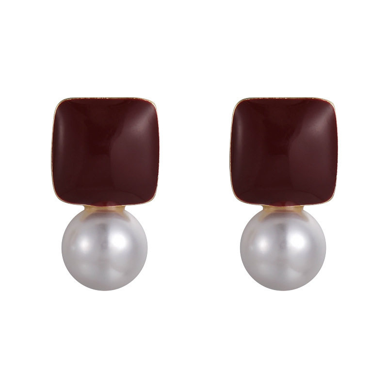 安克拉红滴釉方形珍珠耳钉女复古简约气质百搭高级感几何耳环耳饰,淘宝优惠券,粉丝福利购,淘宝优惠卷