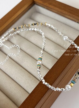 轻奢小众绿色石头碎银珍珠锁骨链
