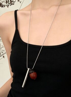 简约百搭橡果银条吊坠长款项链