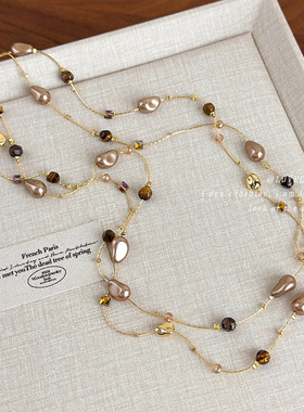 不规则珍珠美拉德虎眼石项链