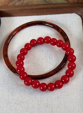 2只装！新年款红色串珠手链手镯新中式酒红色复古本命年喜庆手饰