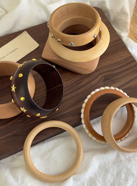 欧美跨境几何木质铆钉手镯