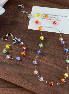 夏日多巴胺彩色水晶串珠项链