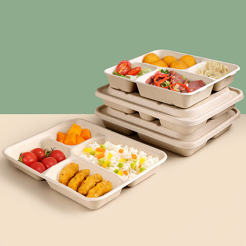 一次性纸浆餐具环保可降解多格餐盒套餐打包盒外卖分隔食盒便当盒 - 图0
