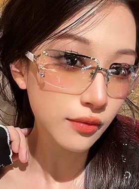 无框太阳镜复古遮阳辣妹风女弧形