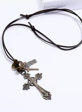 灵魂对撞collision配饰棕色情侣项链个性复古小众朋克十字架吊坠