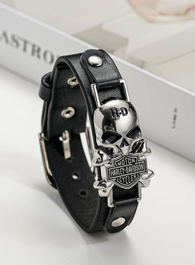 复古骷髅头皮带扣手链男女潮流个性小众设计手环霸气朋克嘻哈手饰