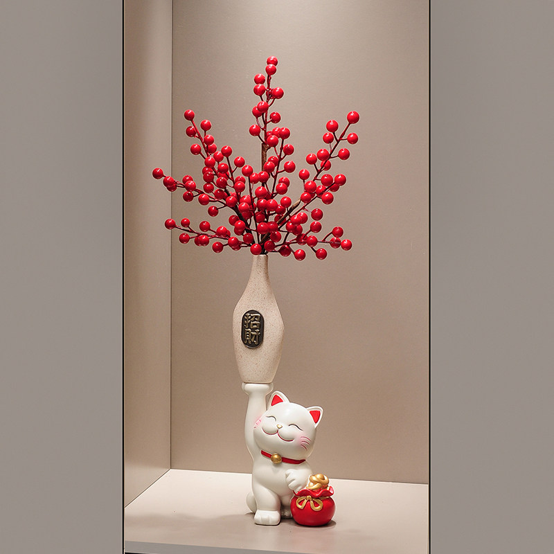 入户门玄关招财猫细长竖高花瓶摆件高级感客厅电视柜花艺装饰礼品,淘宝优惠券,粉丝福利购,淘宝优惠卷