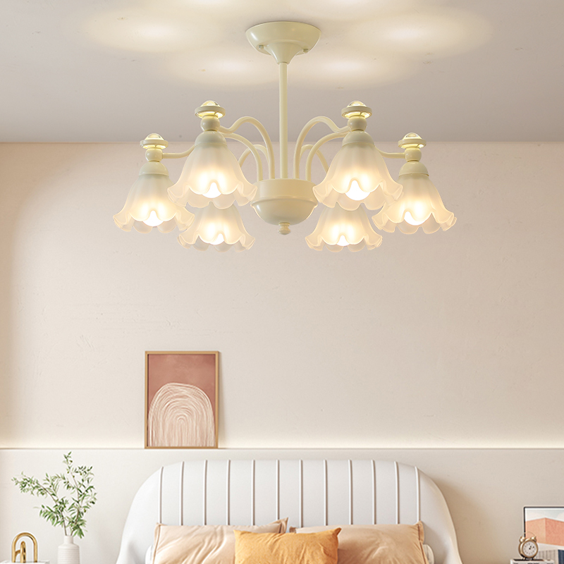 客厅卧室吊灯法式复古花朵网红奶油中古风玻璃中山灯具餐厅主灯 - 图0