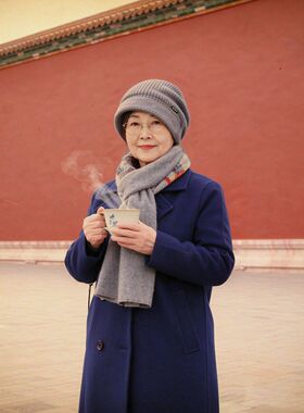 中老年妈妈秋冬加绒大檐保暖帽子