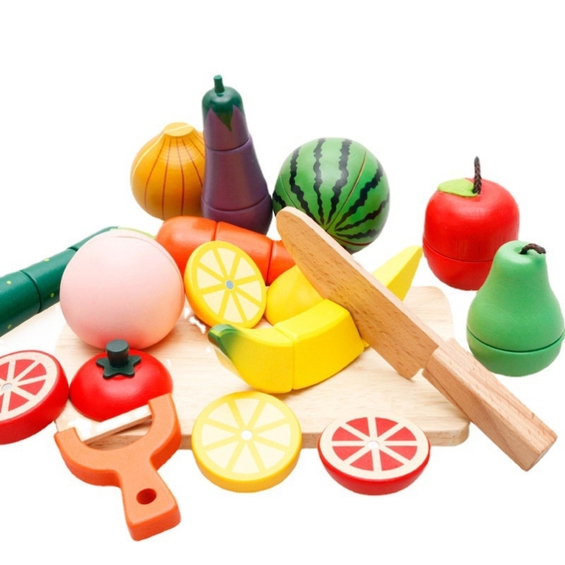 聚诚过家家木制仿真水果磁性切切看桶装切切乐木制益智玩具积木 - 图0
