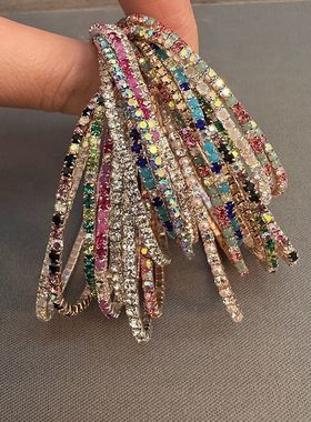 跨境镶钻弹力手链2mm单排彩色水钻手环女直播手镯女抓链满钻手饰