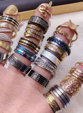 跨境1元一个欧美不锈钢戒指保色时尚简约中性指环素圈潮男戒尾戒