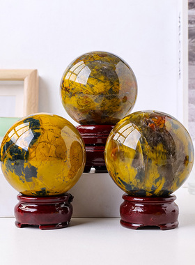 正品天然黄彼得石水晶球水晶玛瑙原石打磨办公室家居桌面工艺品