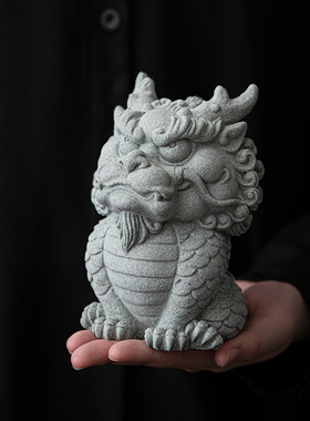 正品青砂石二哈神兽创意摆件中式家居客厅桌面茶宠茶玩鱼缸造景