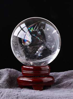 正品天然精品爆彩白水晶球摆件原石打磨七彩彩虹水晶球家居装饰