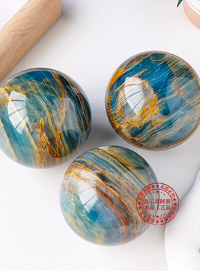 正品天然蓝力仕水晶球摆件蓝色方解石原石打磨能量球家居桌面