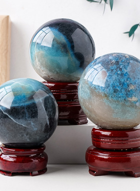 正品天然水晶石水晶球 羟磷铝石原石打磨水晶球蓝晶石球家居装饰