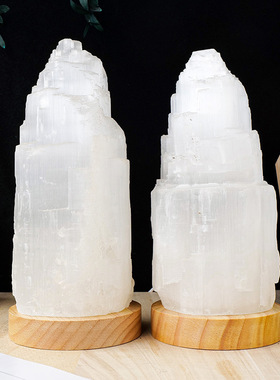 正品天然水晶石膏塔小夜灯 亚硝酸盐几何形床头灯 水晶工艺品