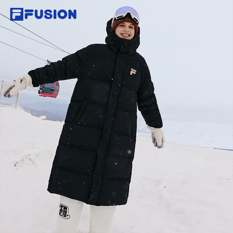 FILA FUSION斐乐潮牌男女同款长款羽绒服秋冬季情侣保暖连帽外套