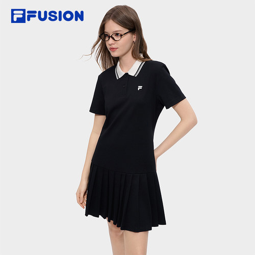 FILA FUSION斐乐潮牌女子针织连衣裙26夏季新款宽松POLO裙百褶裙 - 图1