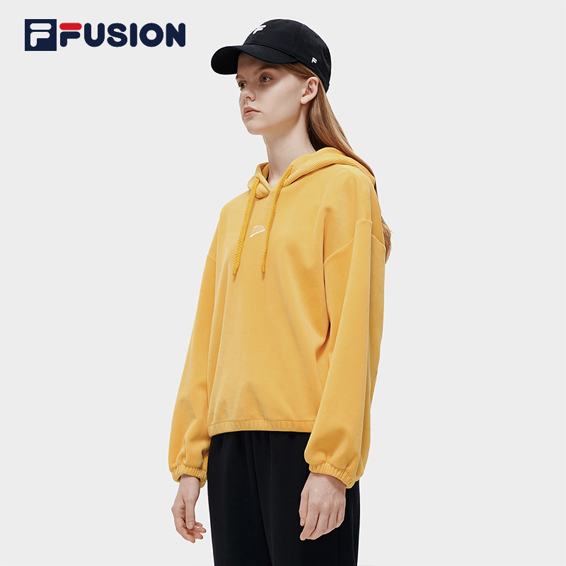 FILA FUSION斐乐潮牌卫衣女春季时尚长袖t恤宽松针织连帽运动上衣 - 图1