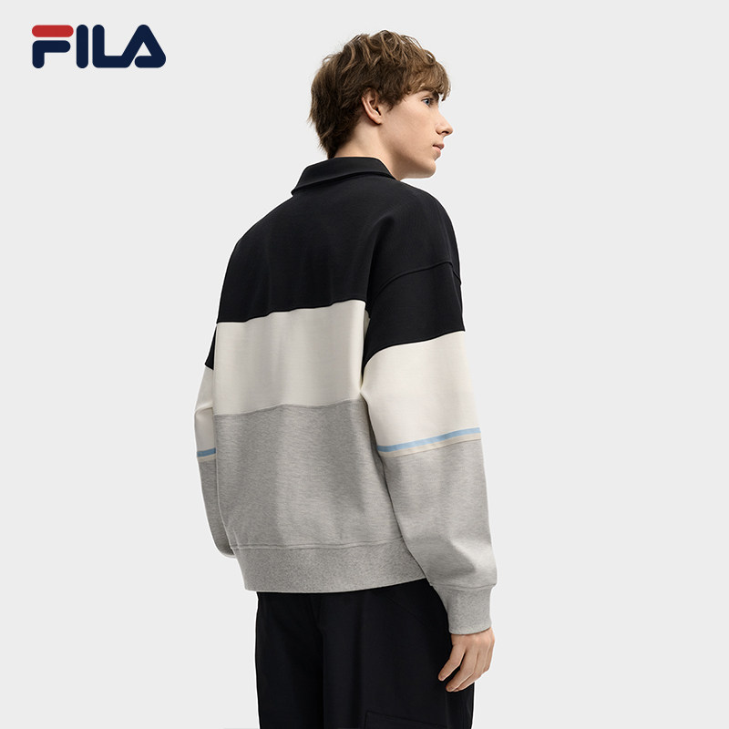 FILA 斐乐官方男子针织长袖POLO衫2025冬季新款休闲拼色纯棉上衣,淘宝优惠券,粉丝福利购,淘宝优惠卷