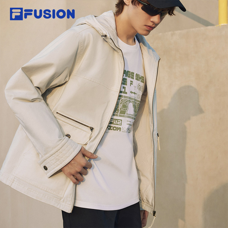 FILA FUSION斐乐潮牌棉服男2024春新款时尚休闲连帽复古工装夹克