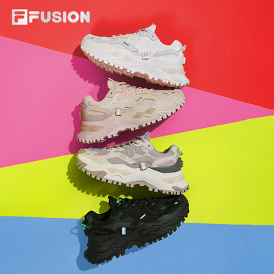 FILA FUSION斐乐运动女鞋硬糖鞋轻便款跑步鞋厚底灰色休闲老爹鞋