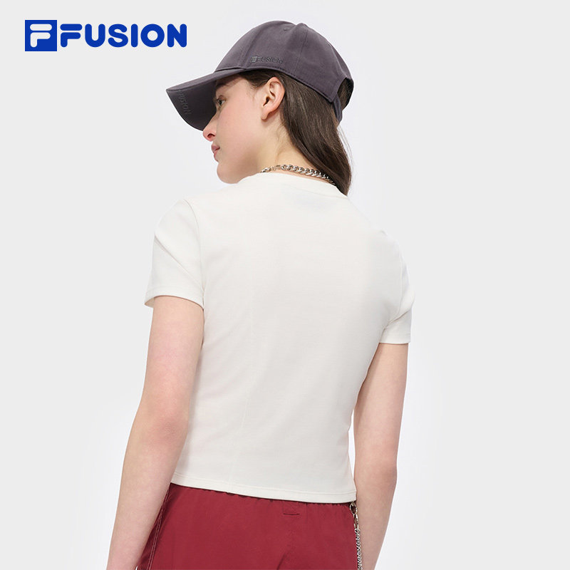 FILA FUSION斐乐潮牌女子针织短袖衫2025夏季新款时尚休闲紧身T恤,淘宝优惠券,粉丝福利购,淘宝优惠卷
