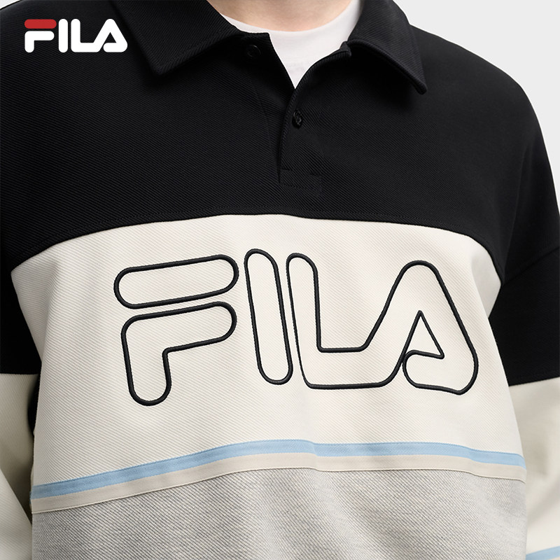 FILA 斐乐官方男子针织长袖POLO衫2025冬季新款休闲拼色纯棉上衣,淘宝优惠券,粉丝福利购,淘宝优惠卷