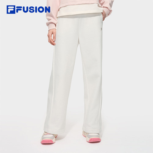 FILA FUSION斐乐潮牌针织长裤女2025冬季新款时尚休闲宽松直筒裤 - 图0
