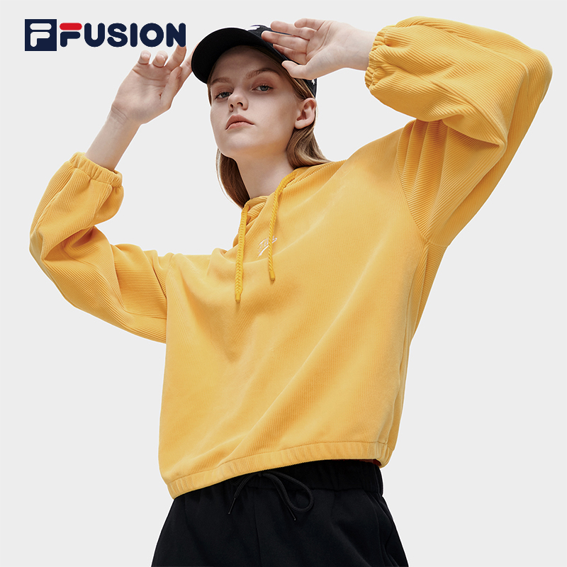 FILA FUSION斐乐潮牌卫衣女春季时尚长袖t恤宽松针织连帽运动上衣 - 图3