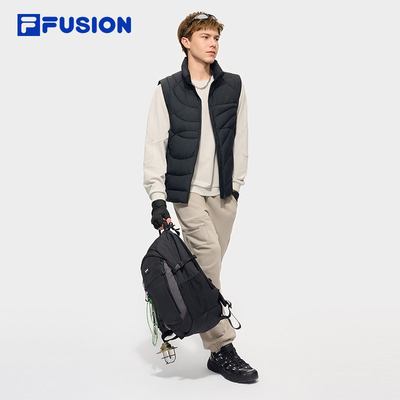FILA FUSION斐乐潮牌羽绒马甲男2025冬新款休闲基础保暖连帽外套,淘宝优惠券,粉丝福利购,淘宝优惠卷