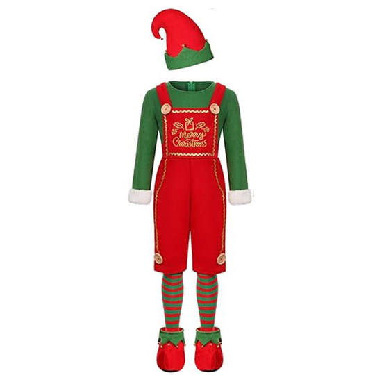 新款成人儿童圣诞精灵扮演服万圣节红绿精灵圣诞亲子装派对表演服