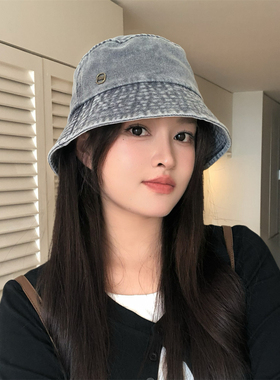 复古水洗牛仔渔夫帽女韩系做旧水桶帽日系秋季百搭显脸小遮阳盆帽