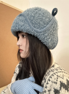 纯色简约羊羔绒护耳帽子男女秋冬加厚保暖雷锋帽学生滑雪帽飞行帽