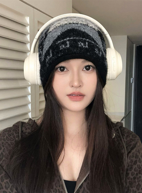 慵懒风星星针织堆堆帽女秋冬新款复古松弛感男情侣保暖护耳毛线帽